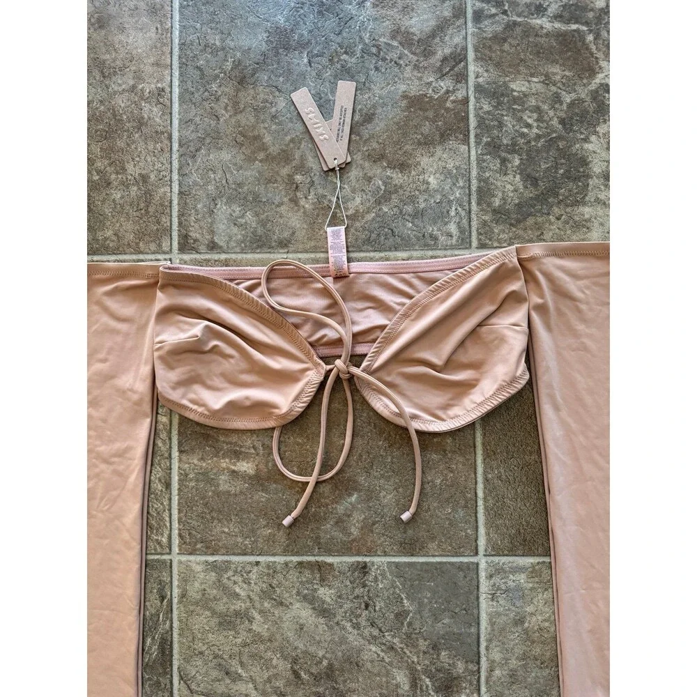 Skims Long Sleeve Bikini Top Ochre Size Medium